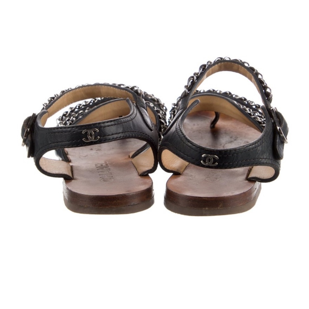 Chanel Leather Chain-Link Accents Gladiator Sandals Size 36 1/2 - Picture 4 of 5